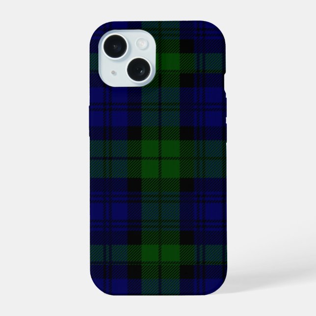 Black Watch Tartan Blue Green Plaid iPhone 15 Case (Back)