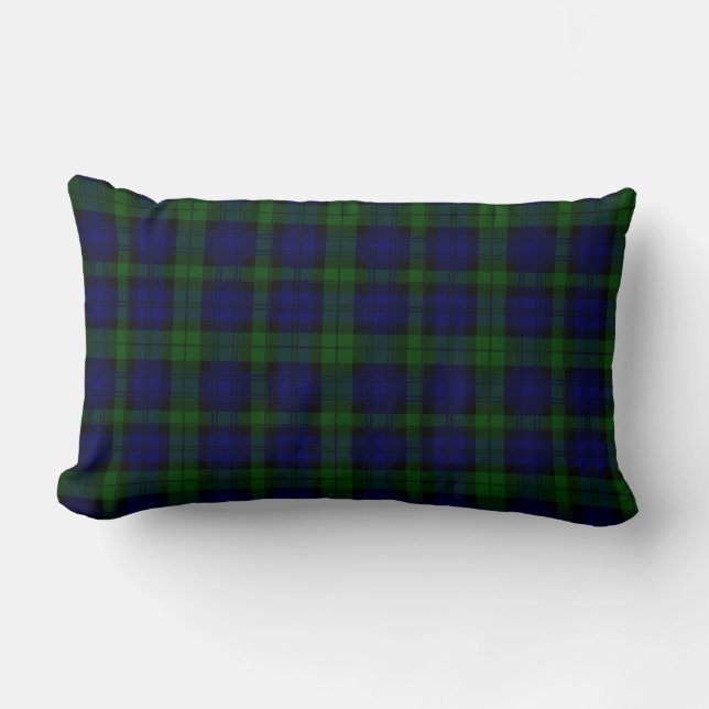 Black Watch Tartan Blue Green Plaid Lumbar Cushion (Front)