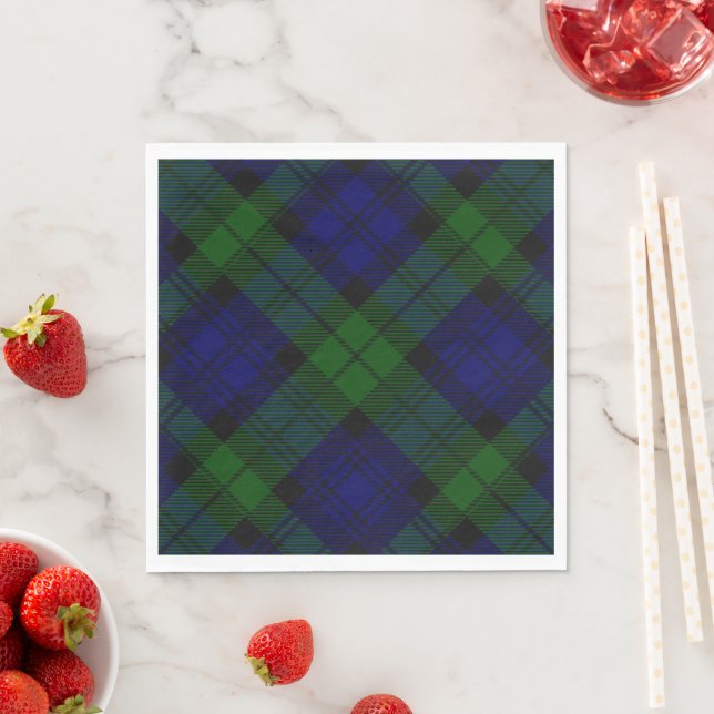Black Watch Tartan Blue Green Plaid Napkin (Insitu)