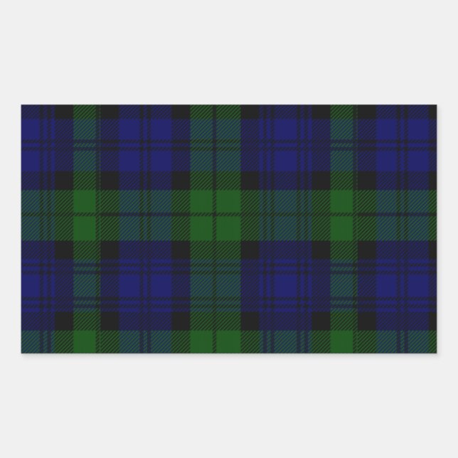 Black Watch Tartan Blue Green Plaid Rectangular Sticker (Front)