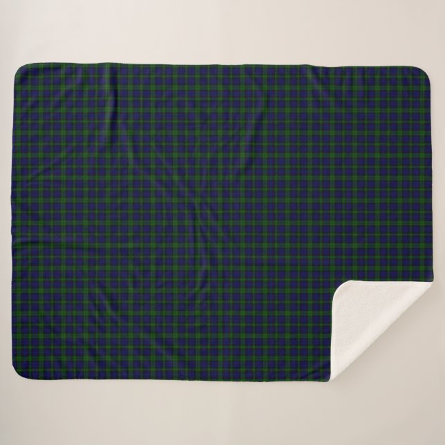 Black Watch Tartan Blue Green Plaid Sherpa Blanket (Front (Horizontal))
