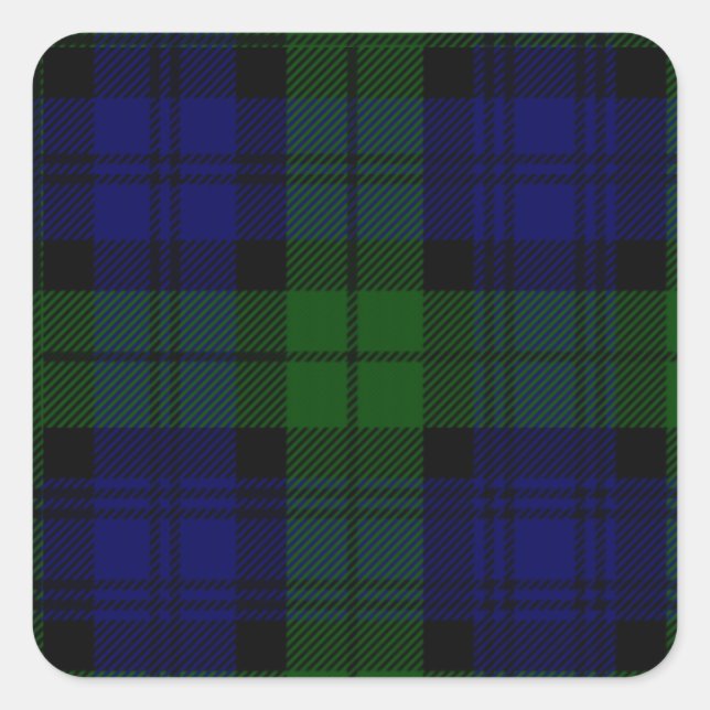 Black Watch Tartan Blue Green Plaid Square Sticker (Front)