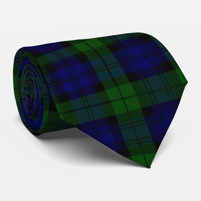 Black Watch Tartan Blue Green Plaid Tie (Rolled)