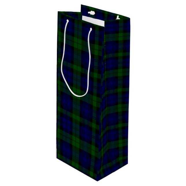 Black Watch Tartan Blue Green Plaid Wine Gift Bag (Front Angled)