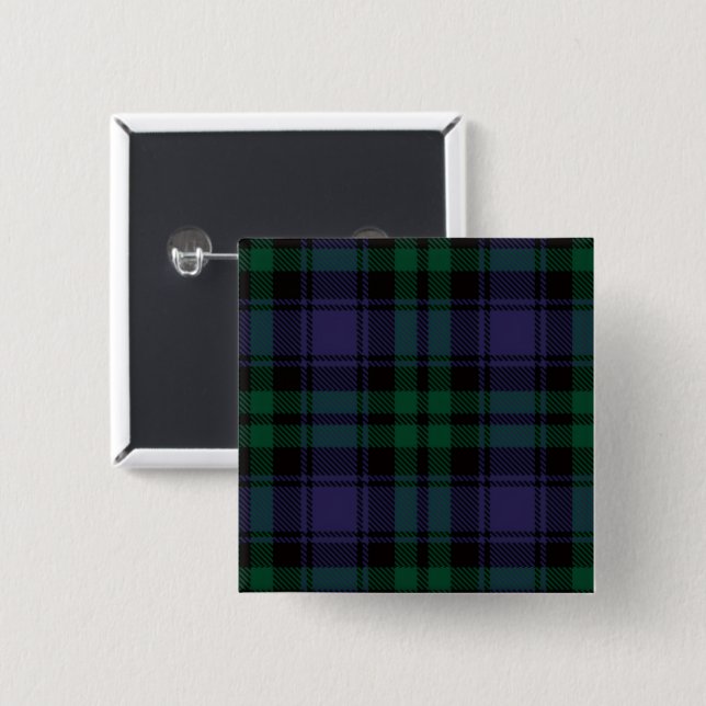 Black Watch Tartan, Plaid 15 Cm Square Badge (Front & Back)