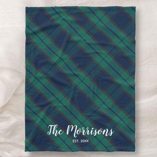 Black Watch Tartan Plaid Custom Name Year Est. Fleece Blanket (Creator Uploaded)