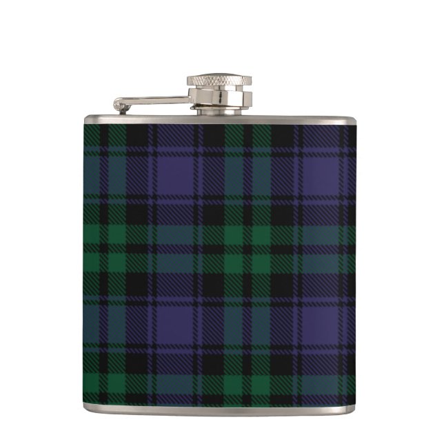 Black Watch Tartan, Plaid Hip Flask (Front)