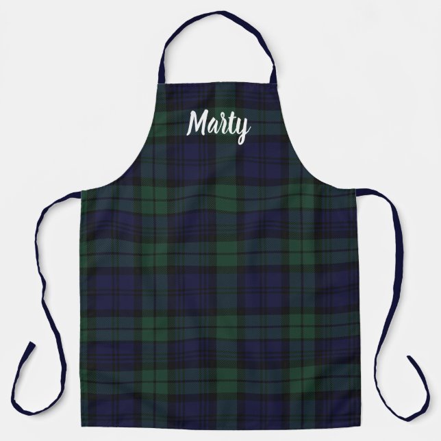 Black Watch Tartan Plaid Monogrammed Apron (Front)