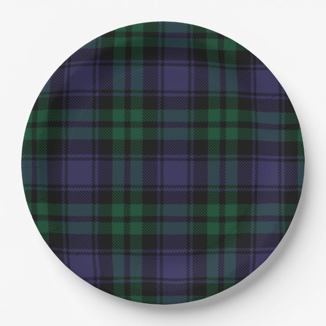 Black Watch Tartan, Plaid Paper Plate (Front)