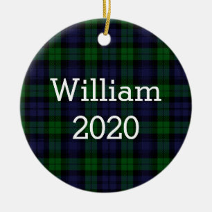 Black Watch Tartan Plaid Personalised Ceramic Tree Decoration