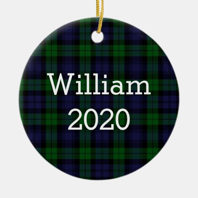 Black Watch Tartan Plaid Personalised Ceramic Tree Decoration (Front)