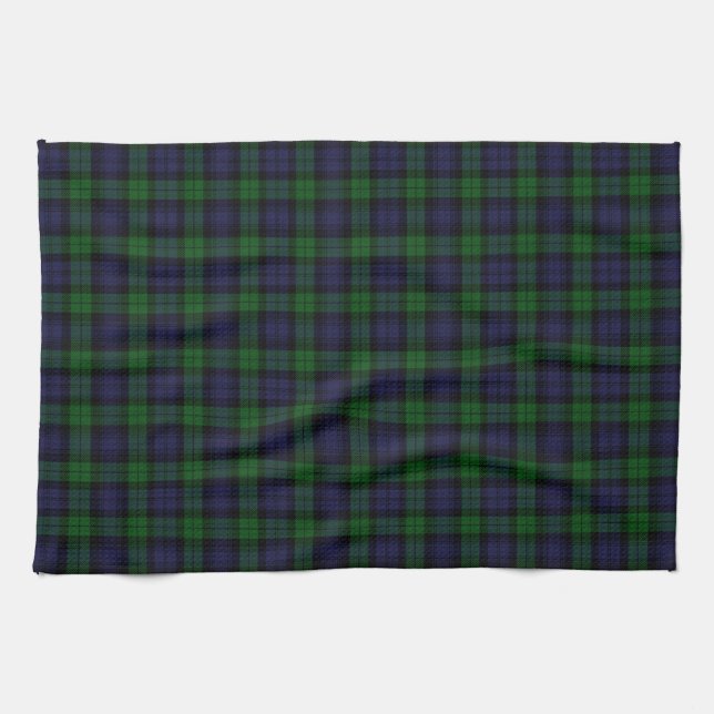 Black Watch Tartan Plaid Scottish Plaid Pattern Tea Towel (Horizontal)
