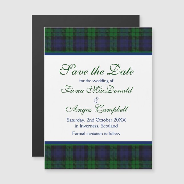Black Watch Tartan Wedding Save the Date Magnet (Front/Back)