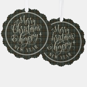 Black Watch Weathered Scottish Tartan Christmas Tree Decoration Card