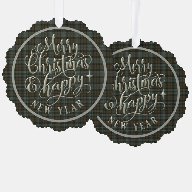 Black Watch Weathered Scottish Tartan Christmas Tree Decoration Card (Front/Back)