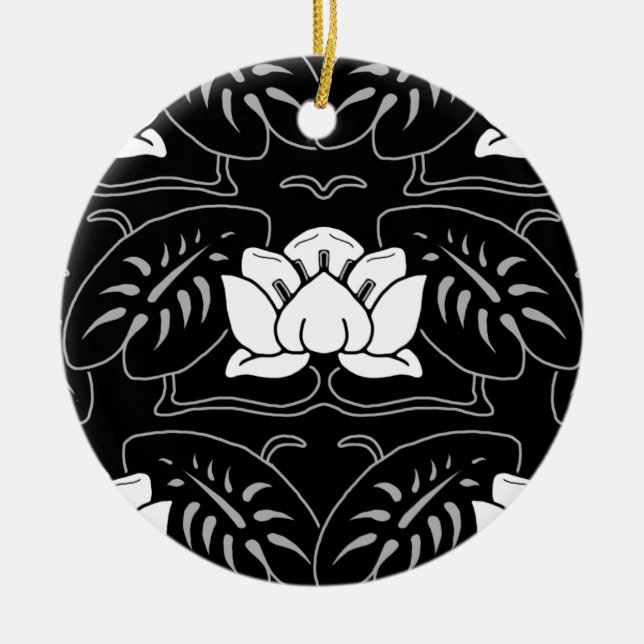 Black Water Lily Motif Ceramic Tree Decoration (Front)