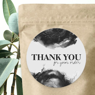Black Watercolor Abstract Small Business Thank You Classic Round Sticker