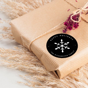 Black Watercolor and White Snowflake Christmas Classic Round Sticker