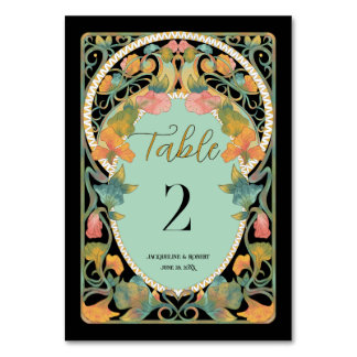 Black Watercolor Art Nouveau Wedding Table Number