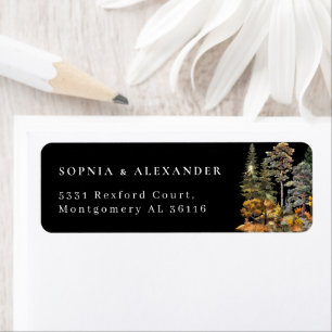 Black Watercolor Autumn Forest Wedding Address 