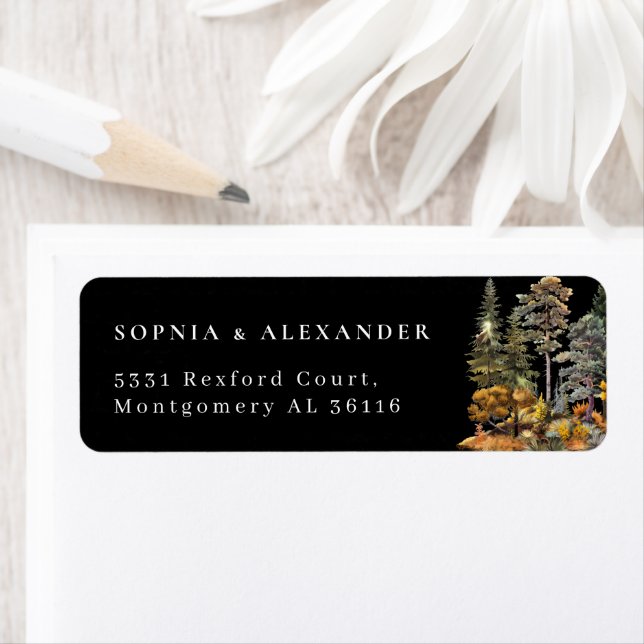 Black Watercolor Autumn Forest Wedding Address  (Insitu)