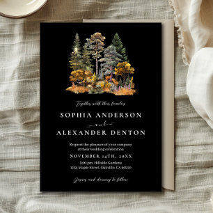 Black Watercolor Autumn Pine Forest Wedding  Invitation