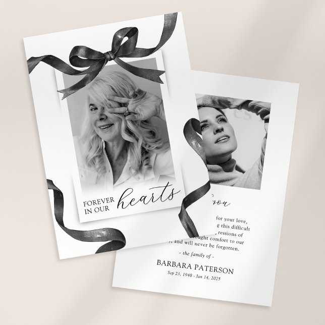 Black Watercolor Bow Funeral Thank You Card (Creator Uploaded)