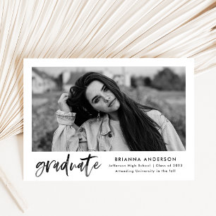 Black Watercolor Brush Script Photo Graduation Announcement
