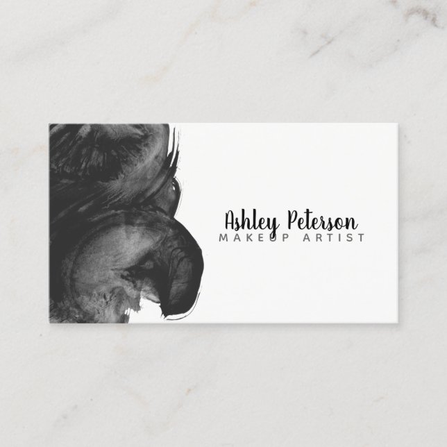 Black watercolor brushstroke makeup typography business card (Front)