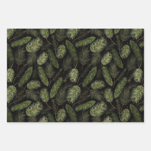 Black watercolor christmas patterns set wrapping paper sheet (Front 3)