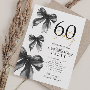 Black Watercolor Coquette Bow 60th Birthday Party Invitation