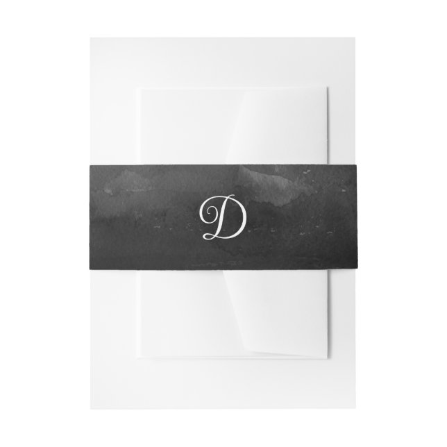 Black Watercolor Curly Script Monogram Invitation Belly Band (Front Example)