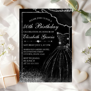 Black Watercolor Dress & Glam Edge Birthday Invitation