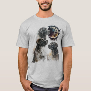Black Watercolor Dudley Lab Looking At The Moon T-Shirt