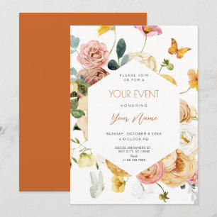 Black Watercolor floral elegant  Invitation