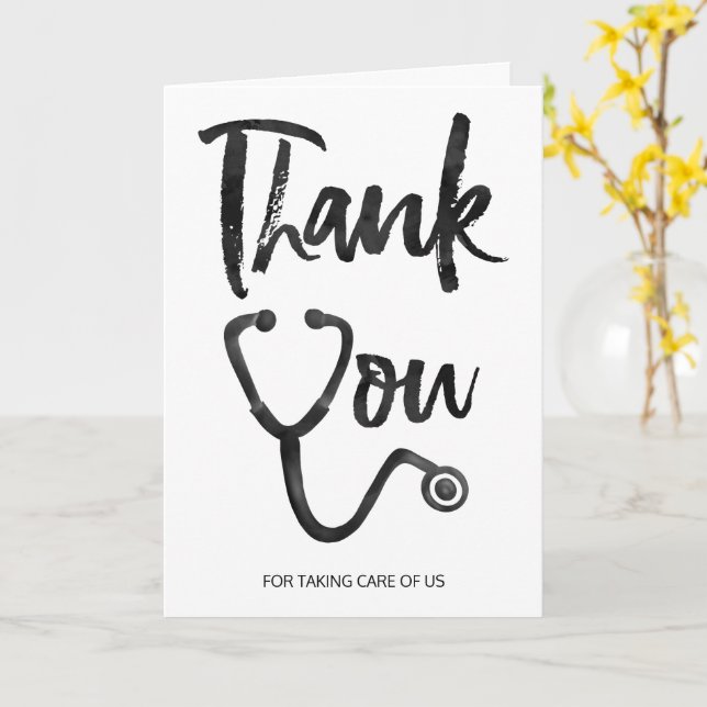 Black watercolor font stethoscope nurse thank you card (Yellow Flower)