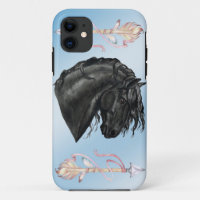 Black Watercolor Friesian Horse on powder blue