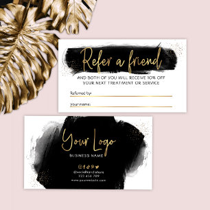 Black Watercolor Gold Glitter Beauty Referral Card