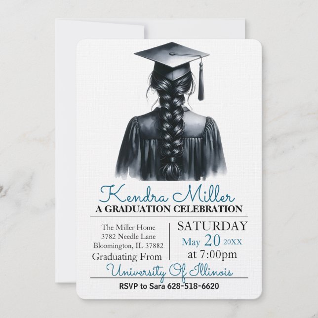 Black Watercolor Graduation Invitation (Front)