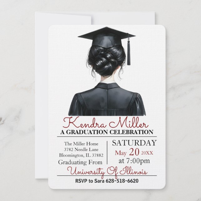 Black Watercolor Graduation Invitation (Front)