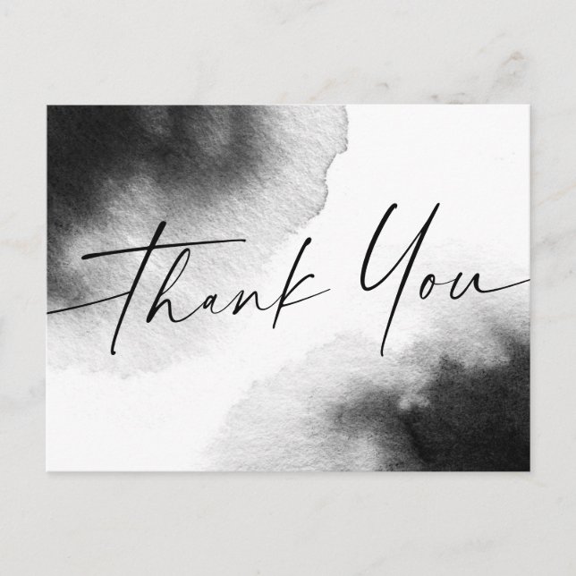  Black watercolor handwritten script thank you Postcard (Front)