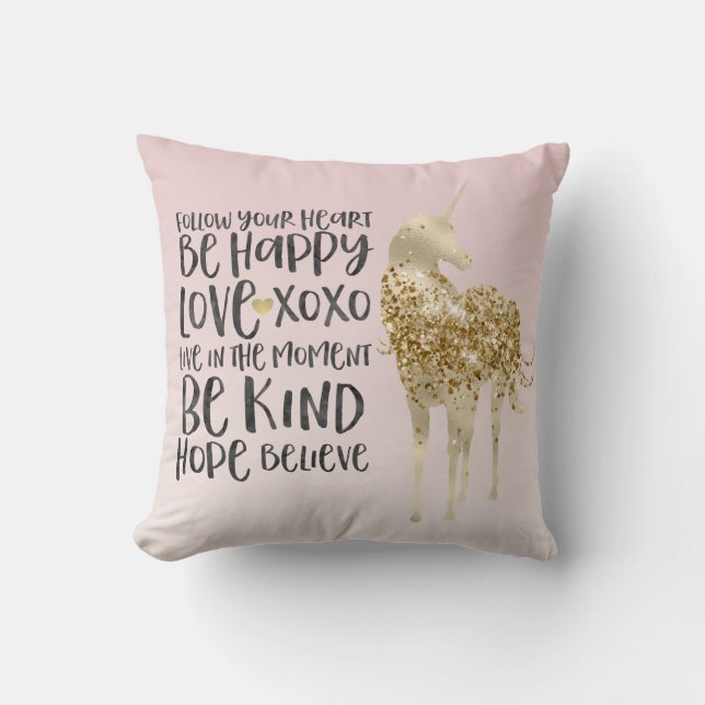 Black Watercolor Inspirational Gold Unicorn Cushion (Front)