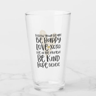 Black Watercolor Inspirational Words Gold Heart Glass