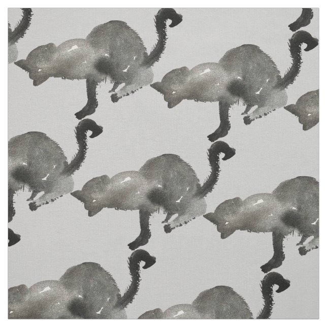 Black watercolor kool kitty cat fabric (Swatch)