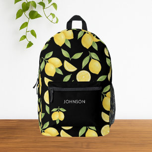 Black Watercolor Lemon Pattern  Printed Backpack
