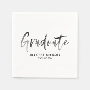 Black Watercolor Lettering Graduation Napkin