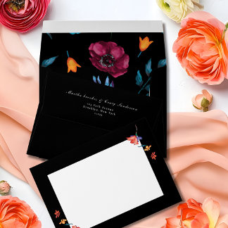 Black Watercolor Mexican Fiesta Flower Wedding Envelope