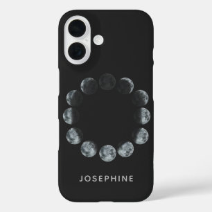 Black Watercolor Moon Phases Personalised iPhone 16 Case
