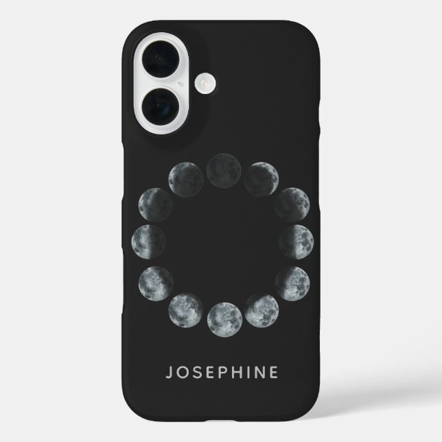 Black Watercolor Moon Phases Personalised Case-Mate iPhone Case (Back)
