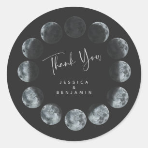 Black Watercolor Moon Phases Personalised Classic Round Sticker